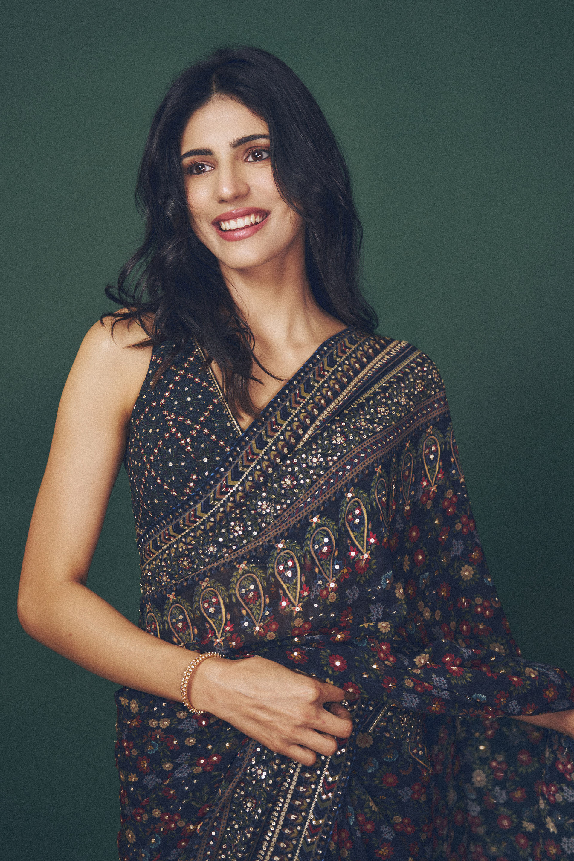 Amalaka Sequin Georgette Saree - Blue, , image 6